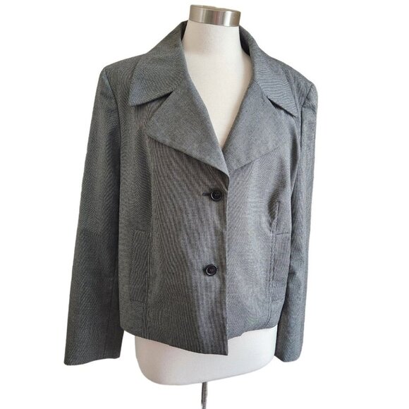 Jones New York Jones Wear‎ Cropped Blazer 16 Micro Check Black Gray Stretch - Picture 2 of 11